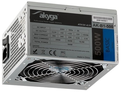 Zasilacz Akyga do komputerów stacjonarnych o mocy 500W, ATX.