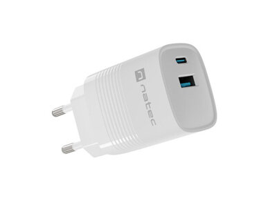 Ładowarka sieciowa Natec RIBERA GAN 30W | 5-12 V | 2.5-3.4A | 1 x USB-C PD | 1x USB-A | BIAŁA 