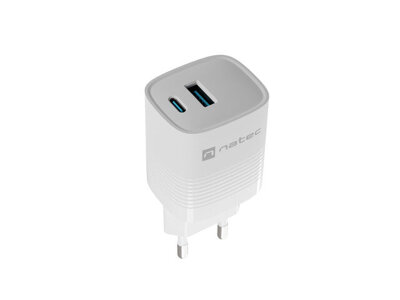 Ładowarka sieciowa Natec RIBERA GAN 30W | 5-12 V | 2.5-3.4A | 1 x USB-C PD | 1x USB-A | BIAŁA 