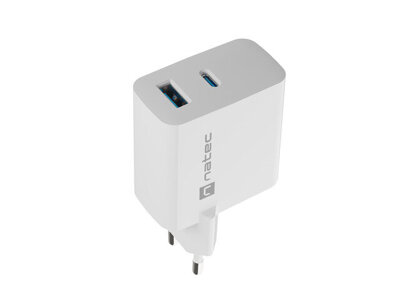 Ładowarka sieciowa Natec RIBERA GAN 45W | 5-20V | 1.5-3A | 1x USB-C PD | 1x USB-A | BIAŁA