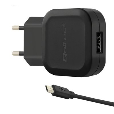 Ładowarka sieciowa Qoltec 50195 12W | 5V | 2.4A | 1xUSB + kabel USB do Micro USB, czarna