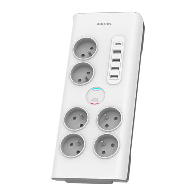 Listwa zasilająca antyprzepięciowa Philips SPN7060WA/60 / 2 m / 6 gniazd / USB / biała