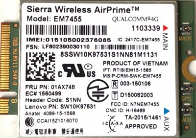 Modem WWAN LTE / Sierra Wireless AirPrime EM7455 01AX748 / do laptopów Lenovo